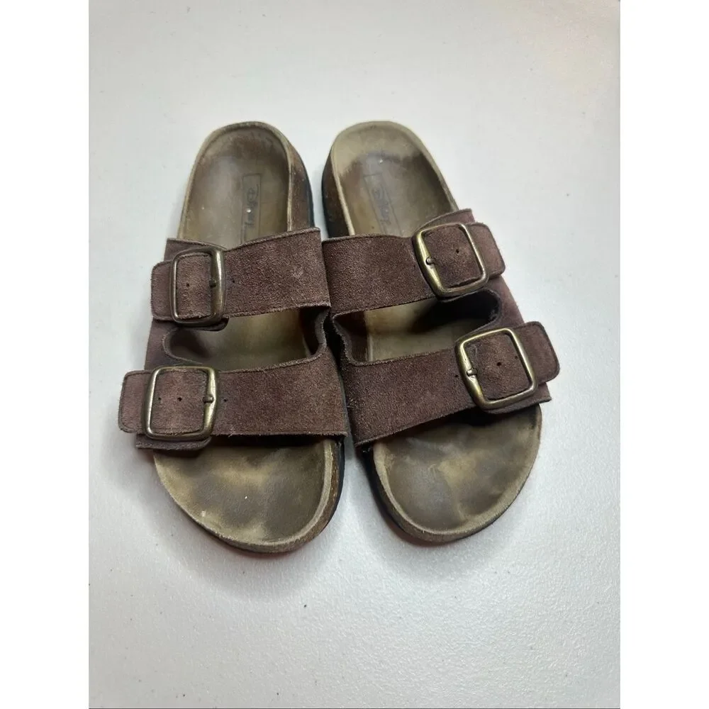 Disney Women's Brown Suede Leather Buckle Cork Sole Strap Sandals Size 8 - Picture 1 of 6